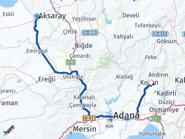 Aksaray Sumbas Osmaniye Arası Kaç Km - Yol Haritası