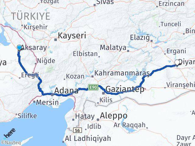Aksaray Sur Diyarbakır Arası Kaç Km - Yol Haritası