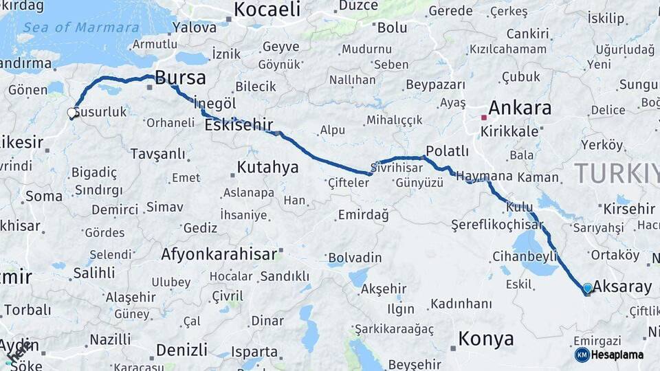 Aksaray Susurluk Balıkesir Arası Kaç Km - Yol Haritası