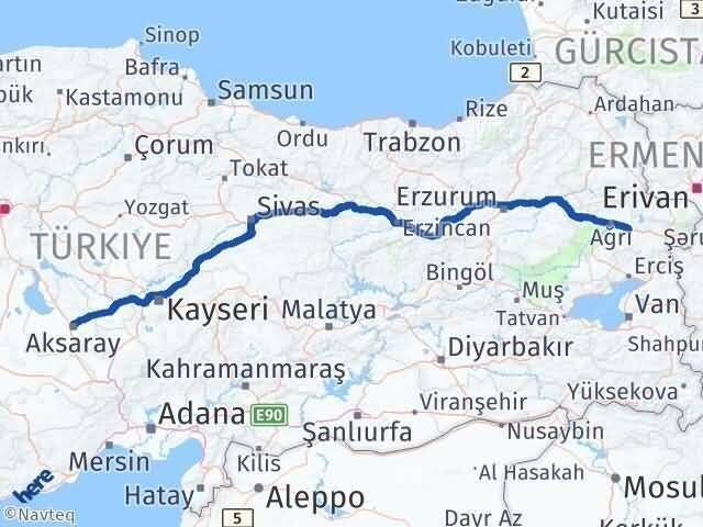 Aksaray Taşlıçay Ağrı Arası Kaç Km - Yol Haritası