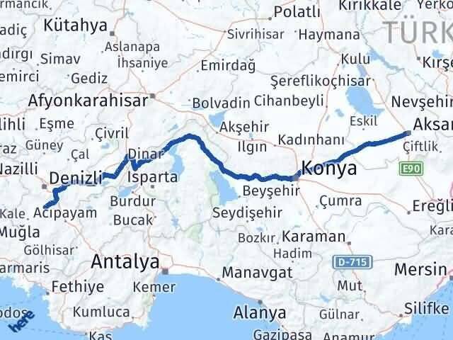 Aksaray Tavas Denizli Arası Kaç Km - Yol Haritası