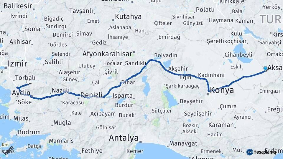 Aksaray Tire İzmir Arası Kaç Km - Yol Haritası