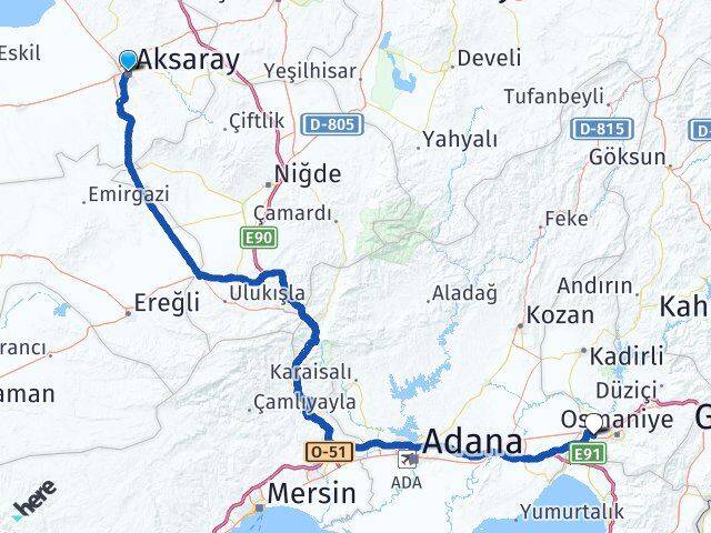 Aksaray Toprakkale Osmaniye Arası Kaç Km - Yol Haritası