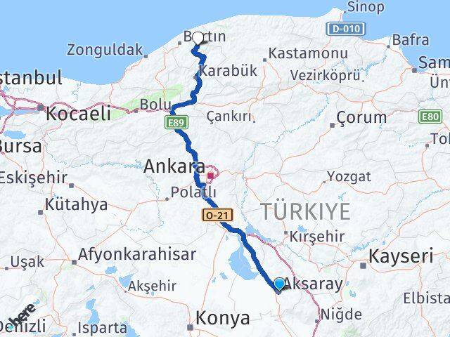 Aksaray Ulus Bartın Arası Kaç Km - Yol Haritası