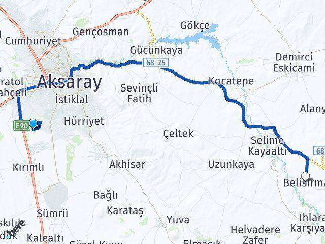 Aksaray Üniversitesi Belisırma Arası Kaç Km - Yol Tarifi