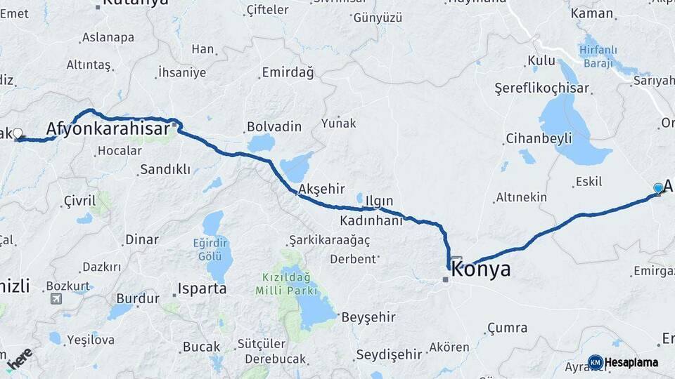 Aksaray Uşak Arası Kaç Km - Yol Haritası