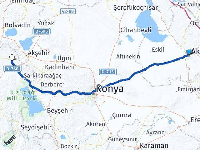 Aksaray Yalvaç Isparta Arası Kaç Km - Yol Haritası