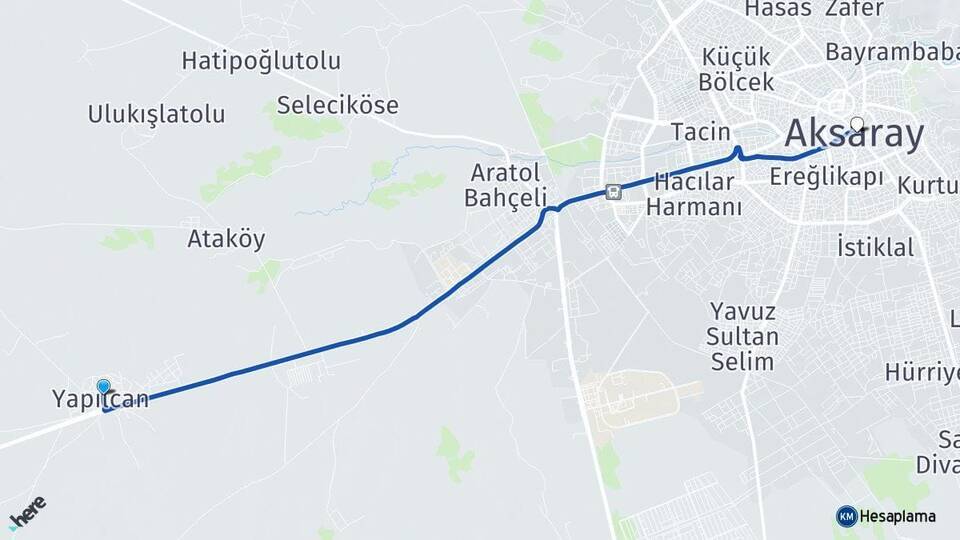 Yapılcan Aksaray Arası Kaç Km - Yol Tarifi