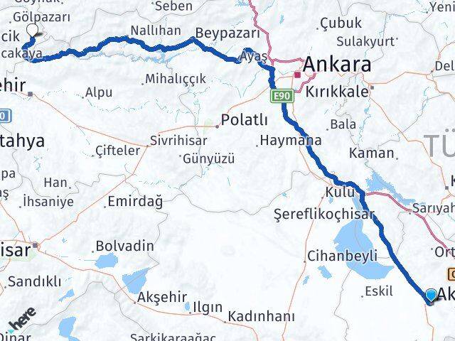 Aksaray Yenipazar Bilecik Arası Kaç Km - Yol Haritası