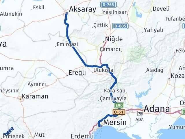 Aksaray Yenişehir Mersin Arası Kaç Km - Yol Haritası