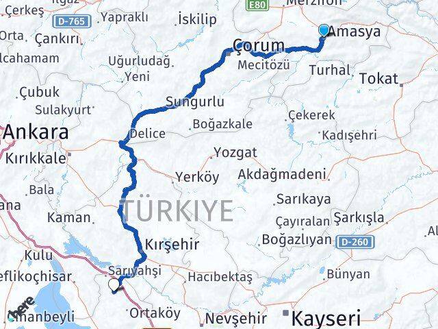 Amasya Ağaçören Aksaray Arası Kaç Km - Yol Haritası