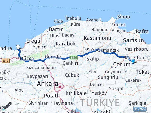 Amasya Akçakoca Düzce Arası Kaç Km - Yol Haritası