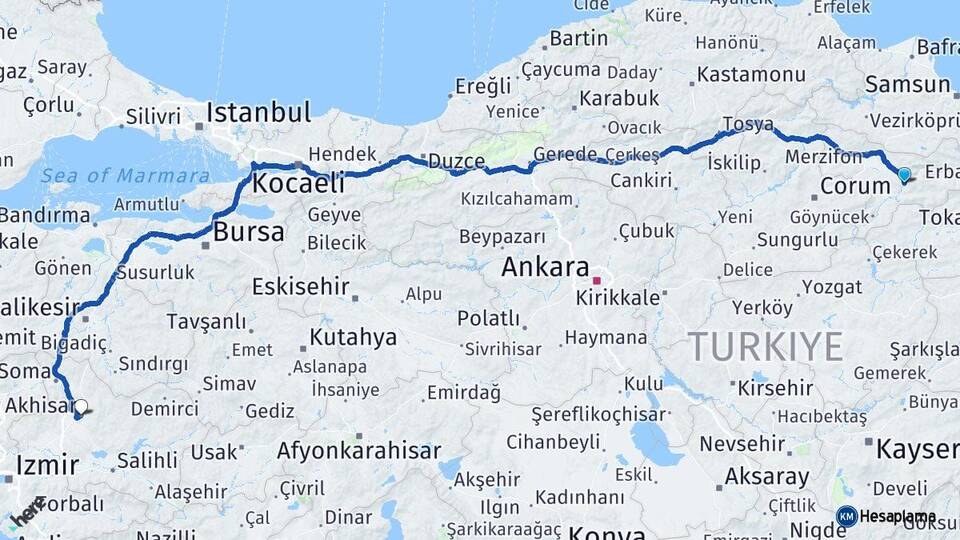 Amasya Akhisar Manisa Arası Kaç Km - Yol Haritası