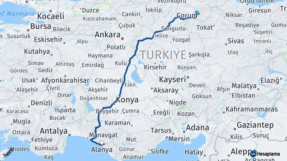 Amasya Alanya Antalya Arası Kaç Km - Yol Haritası