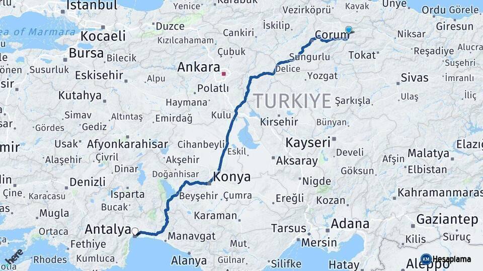 Amasya Antalya Arası Kaç Km - Yol Haritası