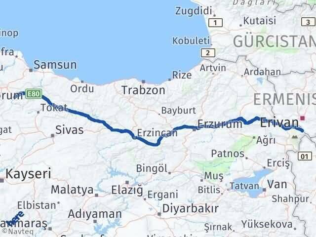 Amasya Aralık Iğdır Arası Kaç Km - Yol Haritası