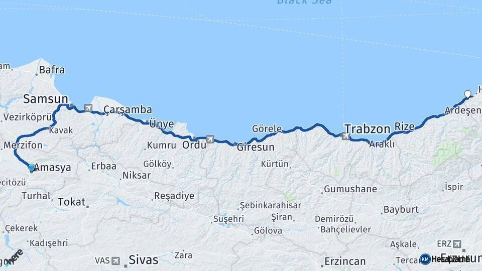 Amasya Arhavi Arası Kaç Km - Yol Tarifi