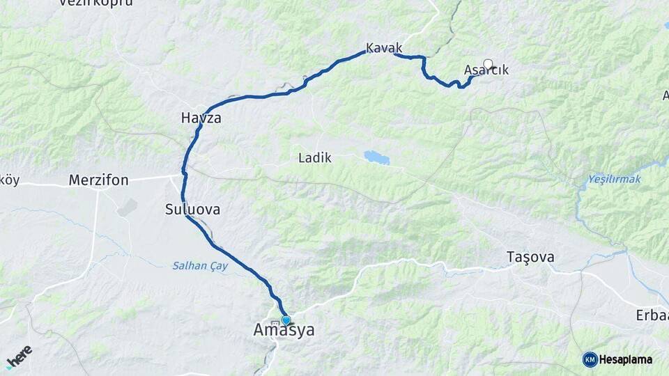 Amasya Asarcık Samsun Arası Kaç Km - Yol Haritası