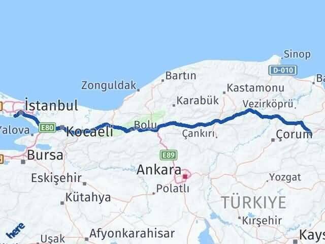 Amasya Bahçelievler İstanbul Arası Kaç Km - Yol Haritası