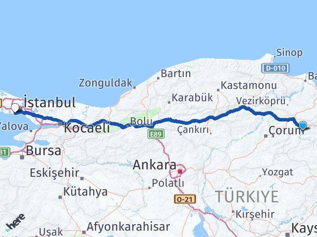 Amasya Bakırköy İstanbul Arası Kaç Km - Yol Haritası