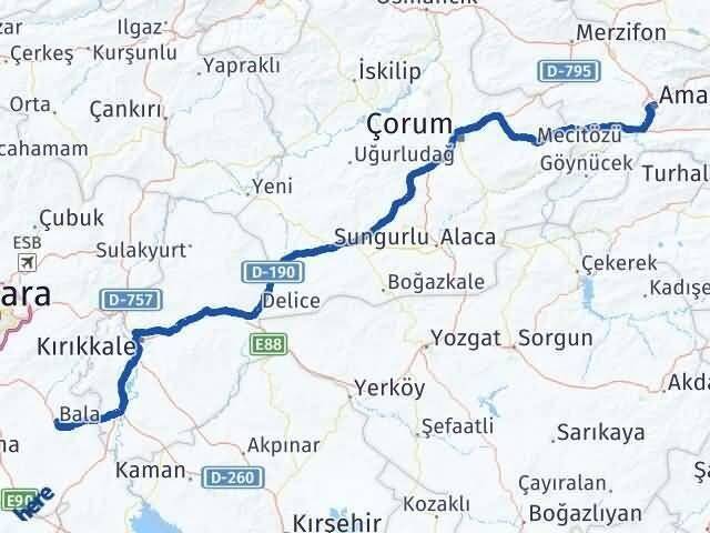 Amasya Bala Ankara Arası Kaç Km - Yol Haritası