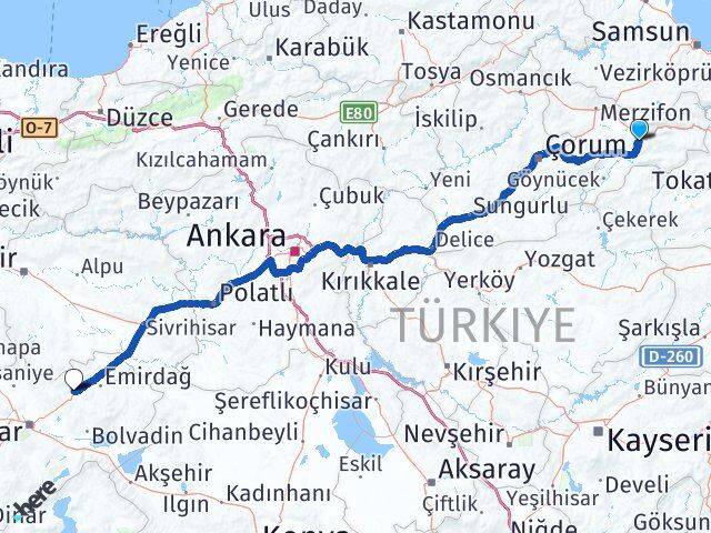 Amasya Bayat Afyonkarahisar Arası Kaç Km - Yol Haritası