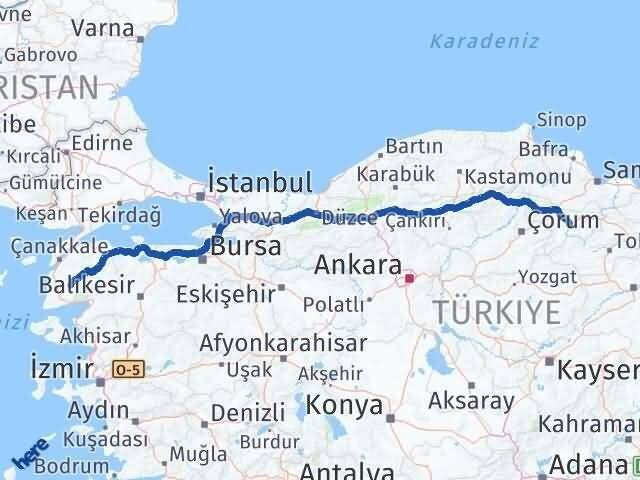Amasya Bayramiç Çanakkale Arası Kaç Km - Yol Haritası
