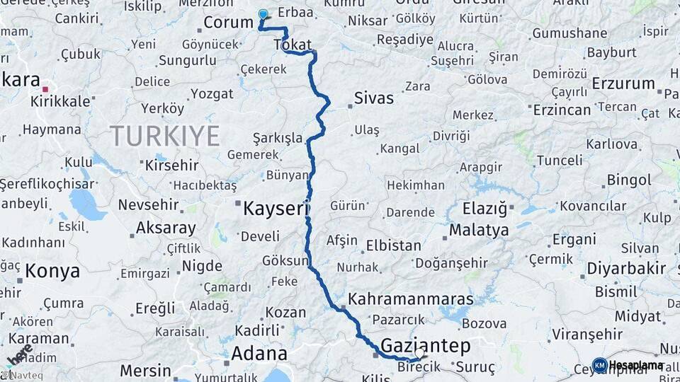 Amasya Birecik Şanlıurfa Arası Kaç Km - Yol Haritası
