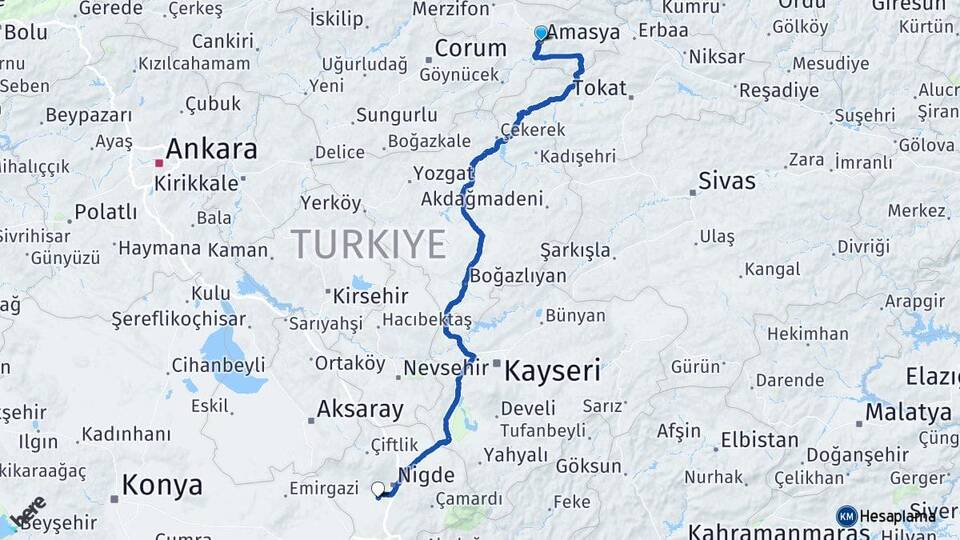 Amasya Bor Niğde Arası Kaç Km - Yol Haritası