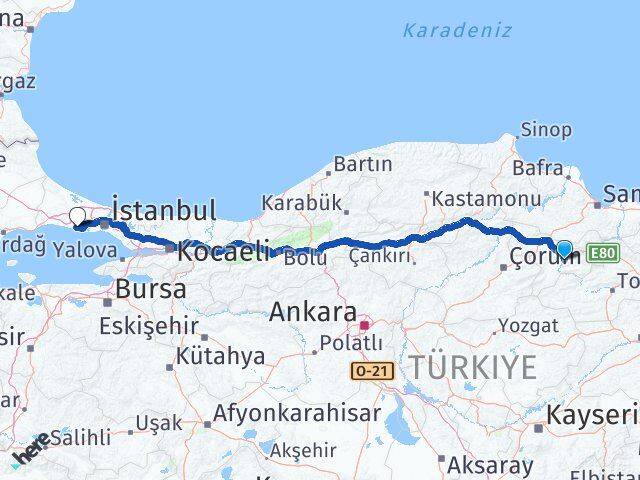 Amasya Büyükçekmece İstanbul Arası Kaç Km - Yol Haritası