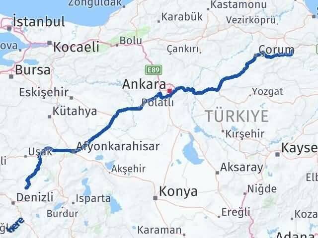 Amasya Çal Denizli Arası Kaç Km - Yol Haritası