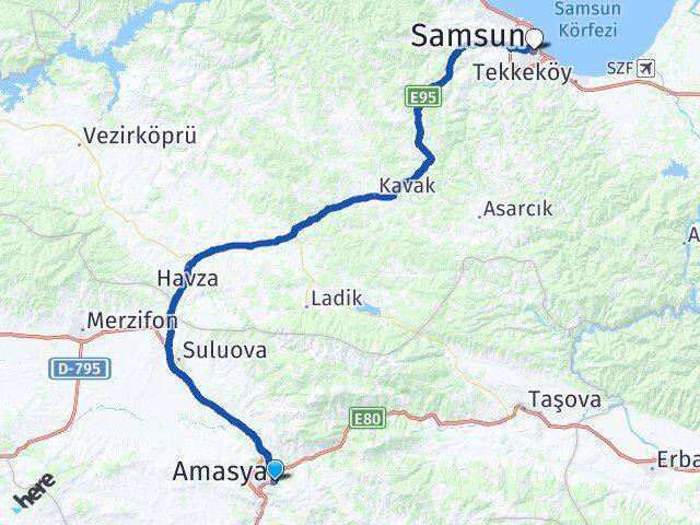 Amasya Canik Samsun Arası Kaç Km - Yol Haritası