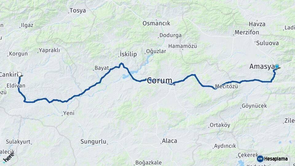 Amasya Çankırı Arası Kaç Km - Yol Haritası