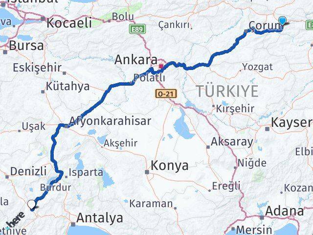 Amasya Çavdır Burdur Arası Kaç Km - Yol Haritası