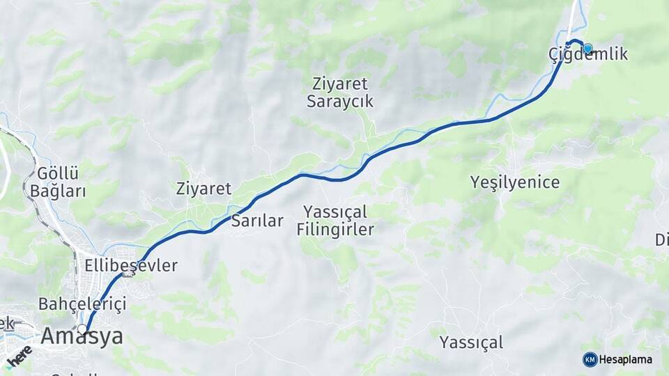 Çiğdemlik Amasya Arası Kaç Km - Yol Tarifi