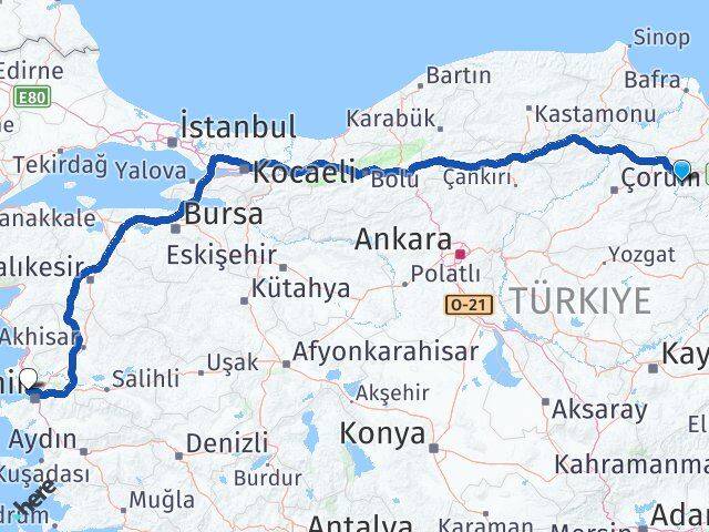 Amasya Çiğli İzmir Arası Kaç Km - Yol Haritası