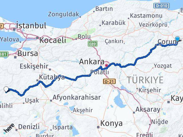 Amasya Demirci Manisa Arası Kaç Km - Yol Haritası