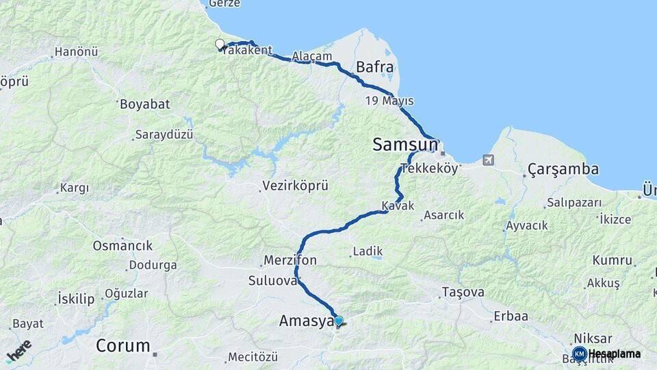 Amasya Dikmen Sinop Arası Kaç Km - Yol Haritası