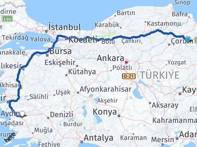 Amasya Efeler Aydın Arası Kaç Km - Yol Haritası