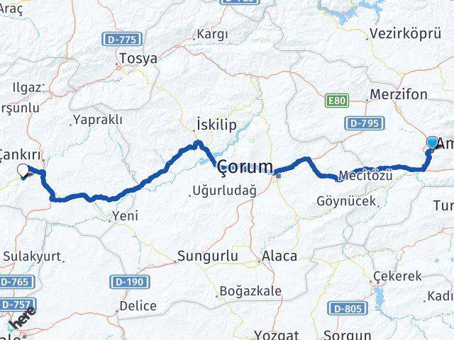 Amasya Eldivan Çankırı Arası Kaç Km - Yol Haritası