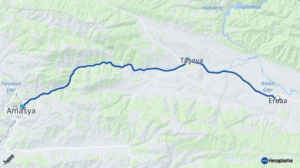 Amasya Erbaa Tokat Arası Kaç Km - Yol Haritası