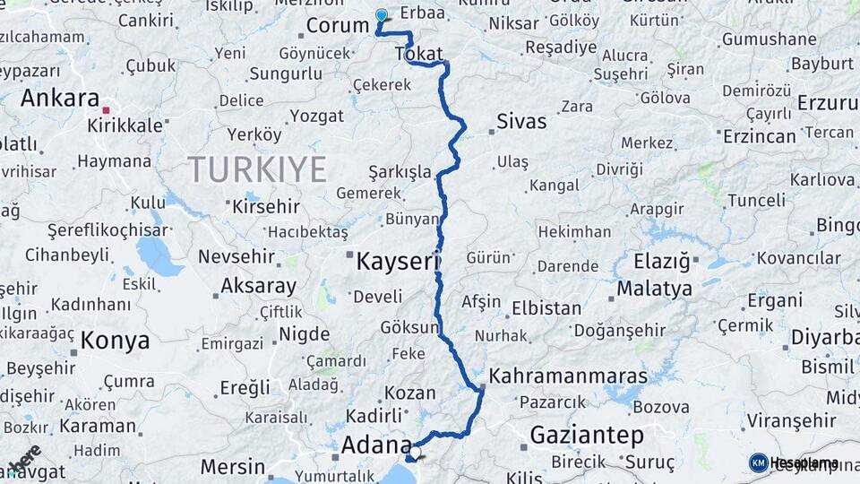 Amasya Erzin Hatay Arası Kaç Km - Yol Haritası