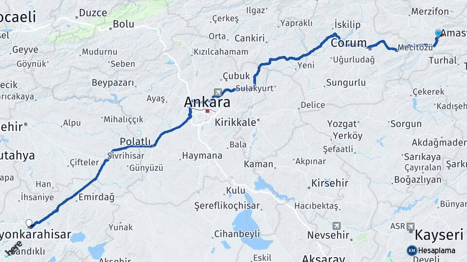 Amasya Fındıklı Arası Kaç Km - Yol Haritası