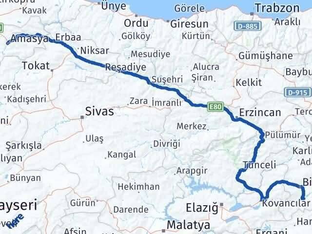 Amasya Genç Bingöl Arası Kaç Km - Yol Haritası