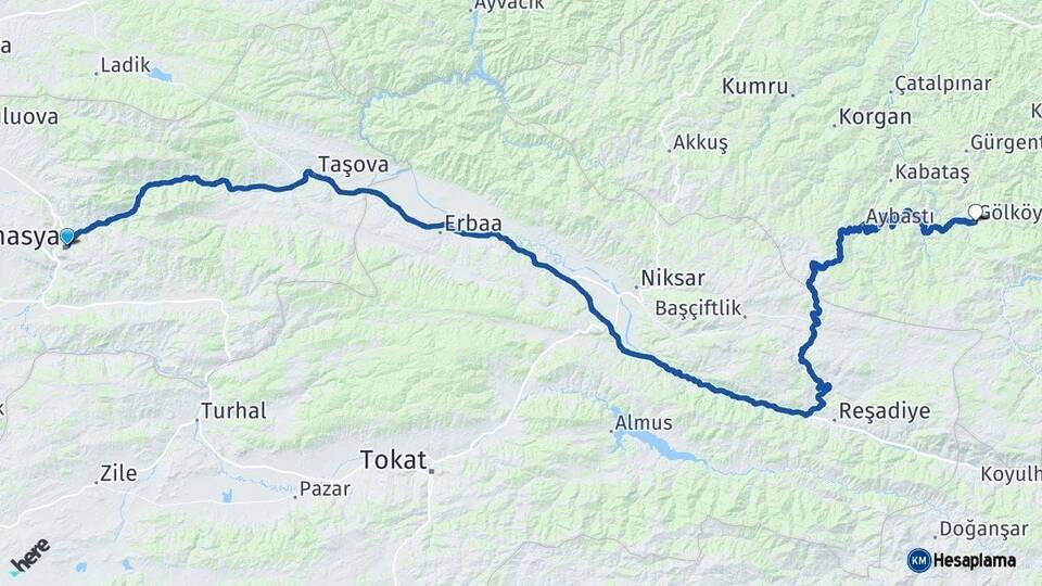 Amasya Gölköy Ordu Arası Kaç Km - Yol Haritası