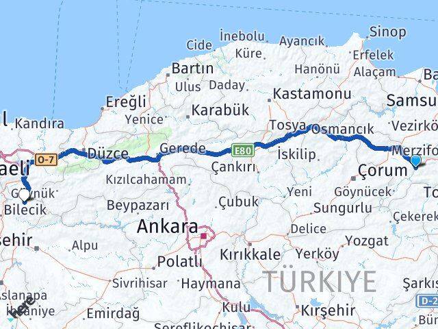 Amasya Gölpazarı Bilecik Arası Kaç Km - Yol Haritası