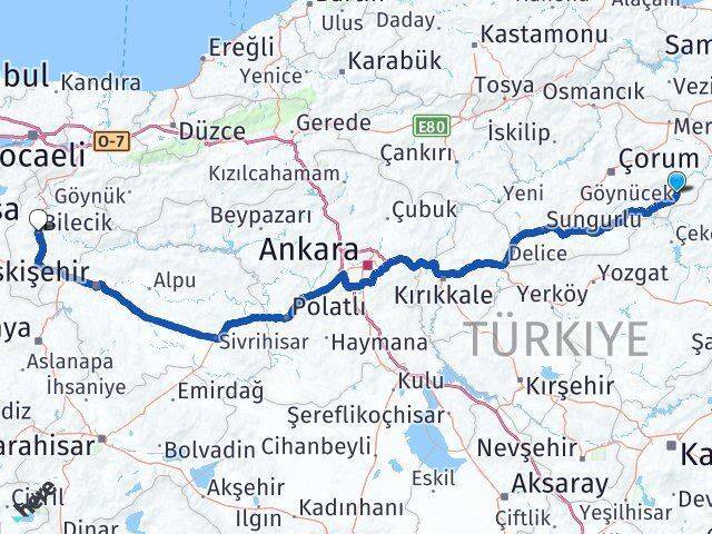 Göynücek Bilecik Arası Kaç Km - Yol Tarifi