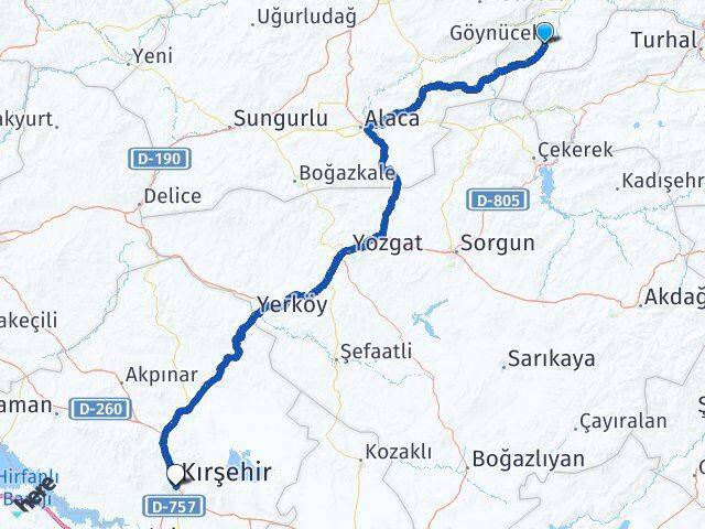 Göynücek Kırşehir Arası Kaç Km - Yol Tarifi