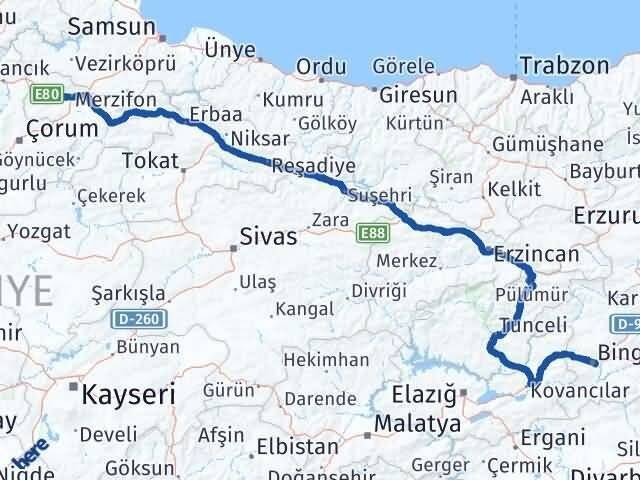 Gümüşhacıköy Bingöl Arası Kaç Km - Yol Tarifi