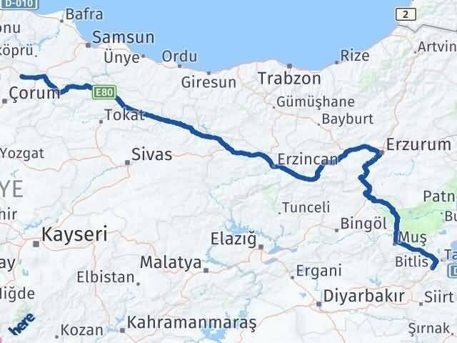 Gümüşhacıköy Bitlis Arası Kaç Km - Yol Tarifi